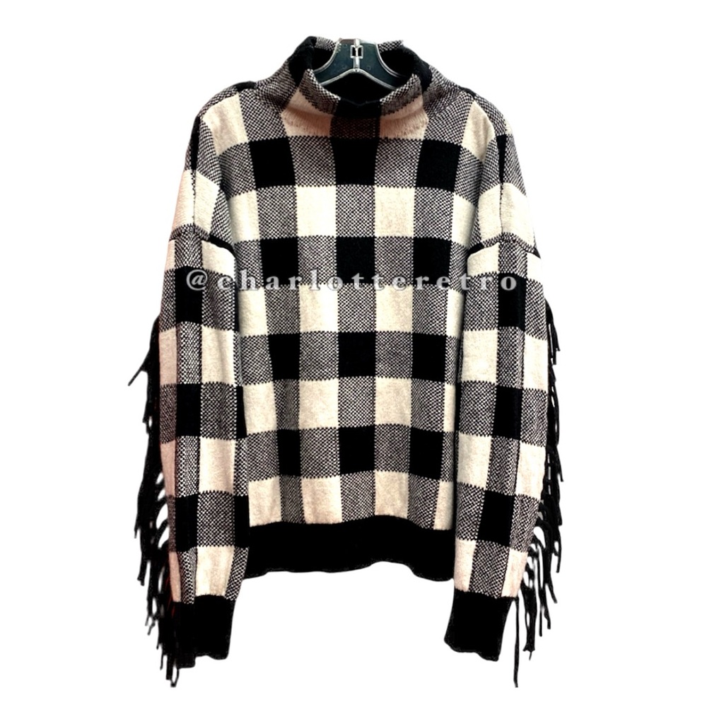 Ralph Lauren • Buffalo Check Sweater w Fringe Sleeves
